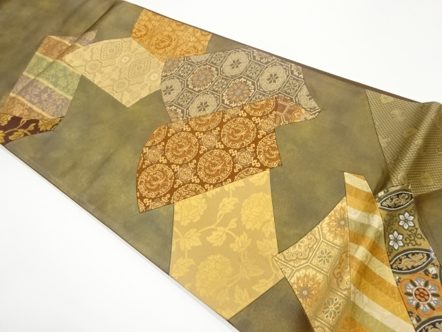 JAPANESE KIMONO / VINTAGE FUKURO OBI / SILK / WOVEN ARABESQUE